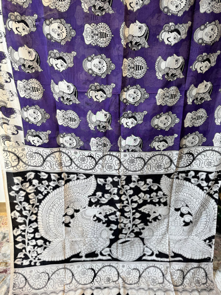 Kalamkari - Printed Bangalore Silk Saree- purple