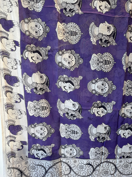 Kalamkari - Printed Bangalore Silk Saree- purple