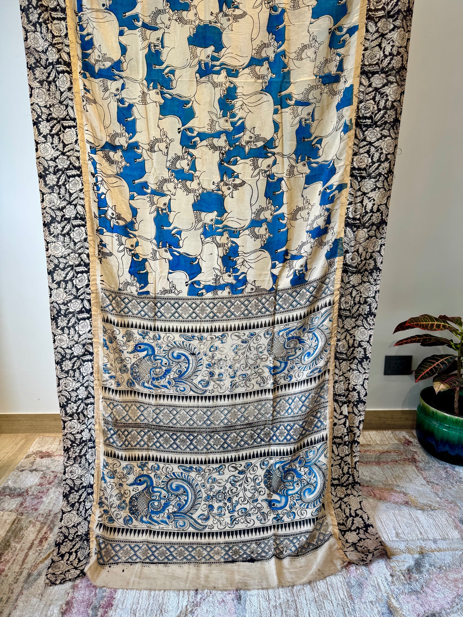 Kalamkari - Printed Bangalore Silk Saree with zari border