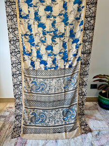 Kalamkari - Printed Bangalore Silk Saree with zari border