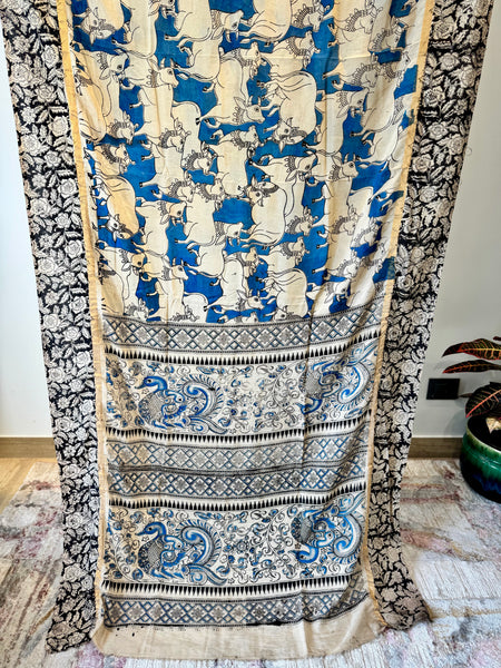 Kalamkari - Printed Bangalore Silk Saree with zari border