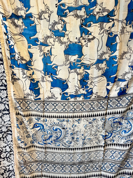 Kalamkari - Printed Bangalore Silk Saree with zari border