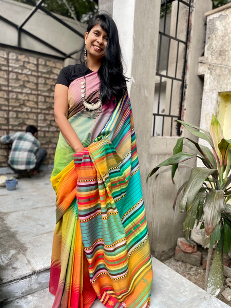 Bhujodi saree - Cotton - Rainbow