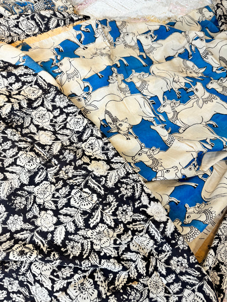 Kalamkari - Printed Bangalore Silk Saree with zari border