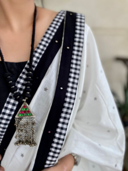 White Cotton patchwork saree