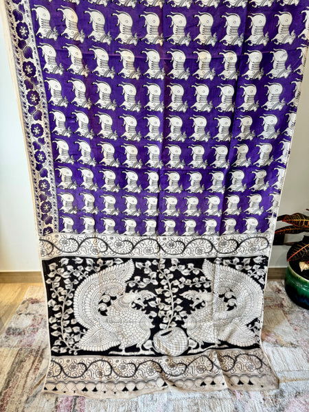 Kalamkari - Printed Bangalore Silk Saree- purple