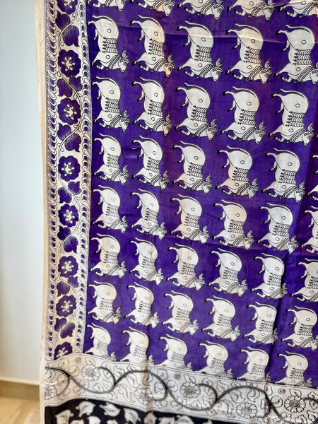 Kalamkari - Printed Bangalore Silk Saree- purple