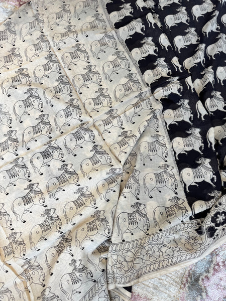 Kalamkari - Printed Bangalore Silk Saree- Black