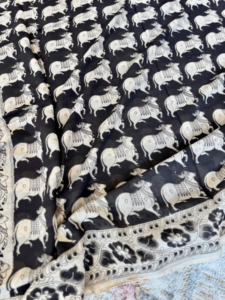 Kalamkari - Printed Bangalore Silk Saree- Black
