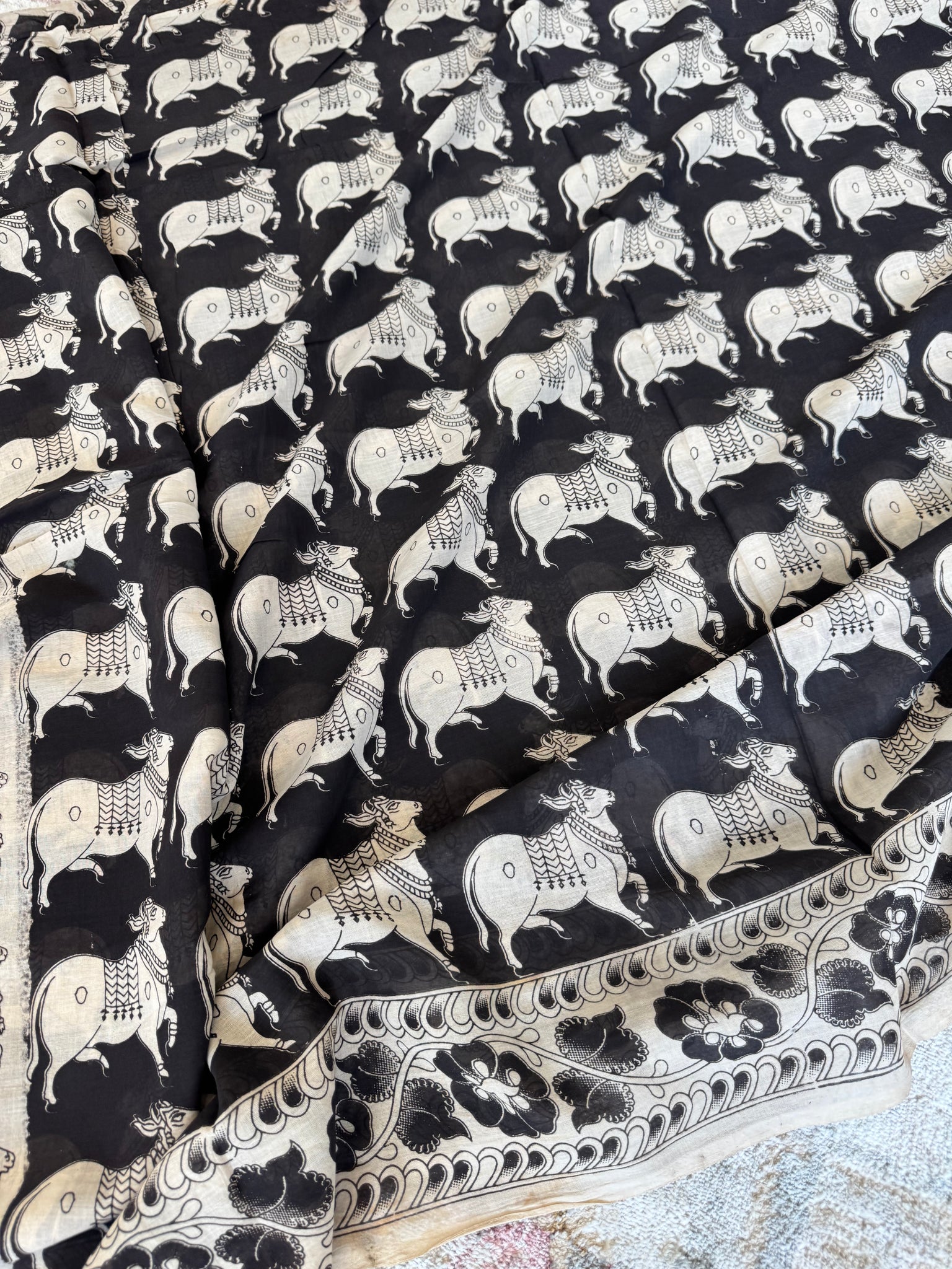 Kalamkari - Printed Bangalore Silk Saree- Black