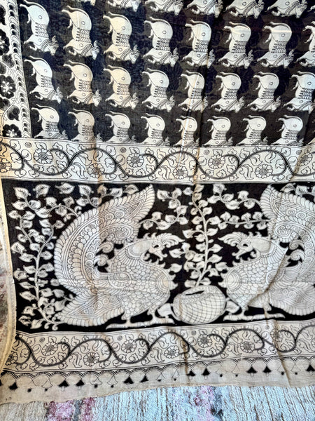 Kalamkari - Printed Bangalore Silk Saree- Black