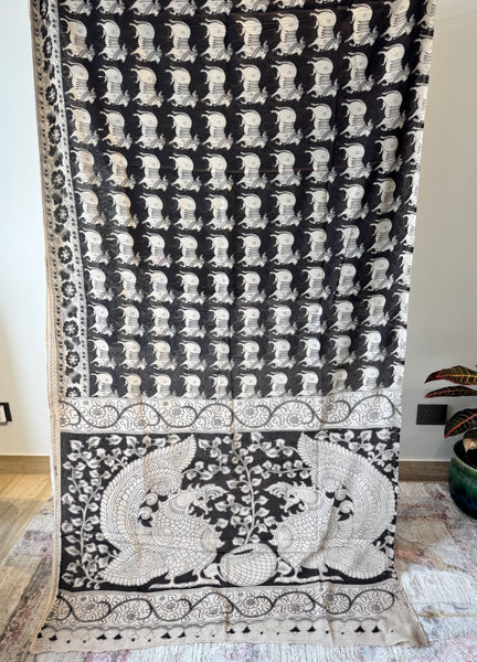 Kalamkari - Printed Bangalore Silk Saree- Black