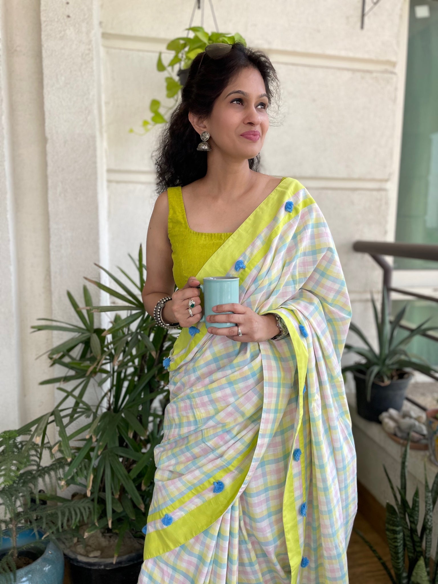 Checks Cotton patchwork saree