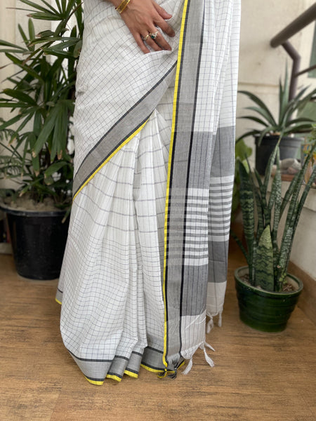 Mangalgiri soft Cotton white saree with woven border