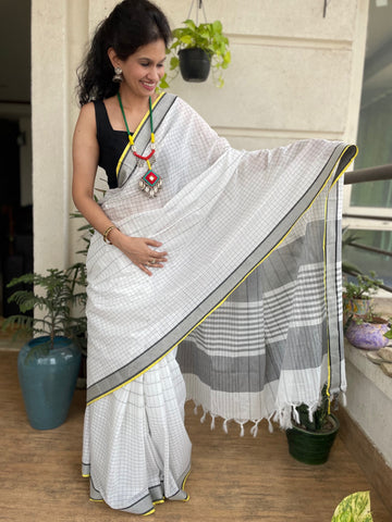 Mangalgiri soft Cotton white saree with woven border