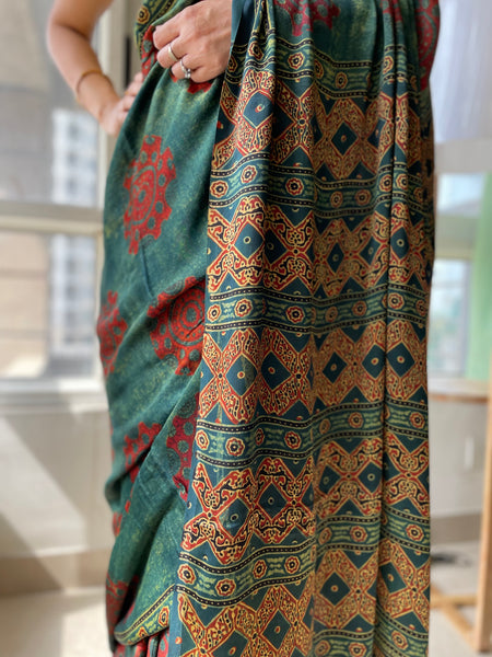 Ajrakh modal silk saree