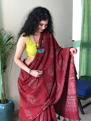Ajrakh cotton saree -Naturally dyed