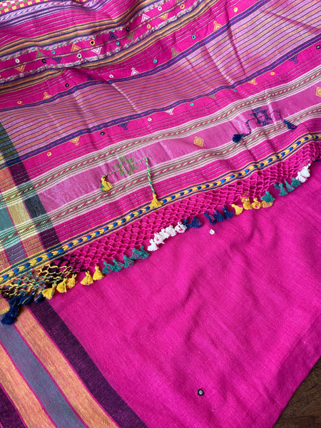 Bhujodi saree - Organic Kala Cotton - Bright Pink