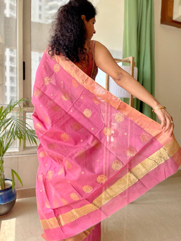 Traditional Chanderi Silk Buta Handloom Zari Work Saree