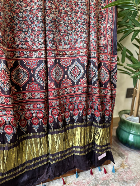Tissue Pallu Ajrakh Modal Silk Dupatta