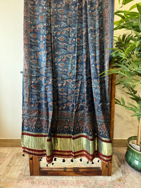 Tissue Pallu Ajrakh Modal Silk Dupatta