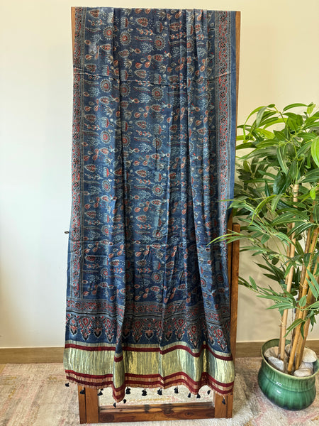 Tissue Pallu Ajrakh Modal Silk Dupatta