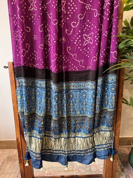 Ajrakh & Bandhani Modal Silk Dupatta