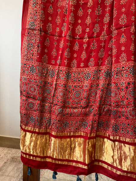 Tissue Pallu Ajrakh Modal Silk Dupatta