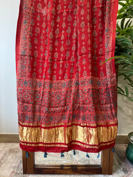 Tissue Pallu Ajrakh Modal Silk Dupatta
