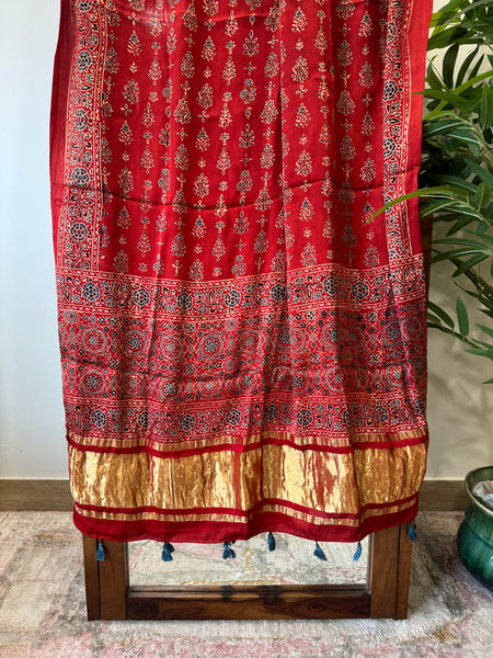 Tissue Pallu Ajrakh Modal Silk Dupatta