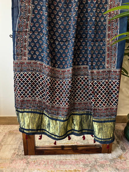 Tissue Pallu Ajrakh Modal Silk Dupatta