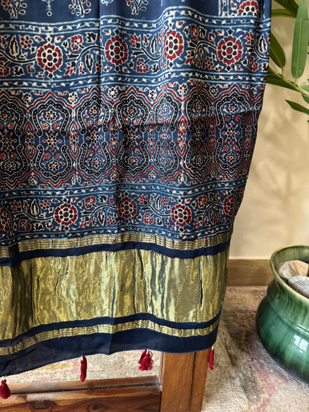 Tissue Pallu Ajrakh Modal Silk Dupatta