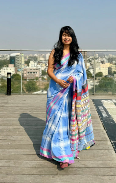 Bhujodi saree - soft cotton - sky blue