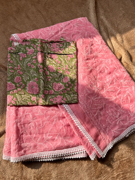 Chikankari Tepchi Hand Embroidered Kota Cotton Saree
