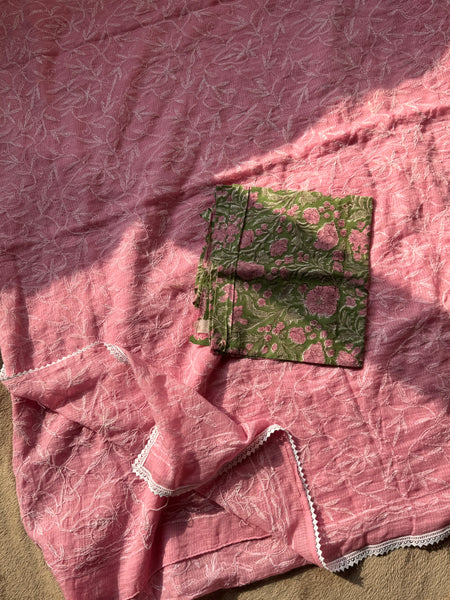 Chikankari Tepchi Hand Embroidered Kota Cotton Saree