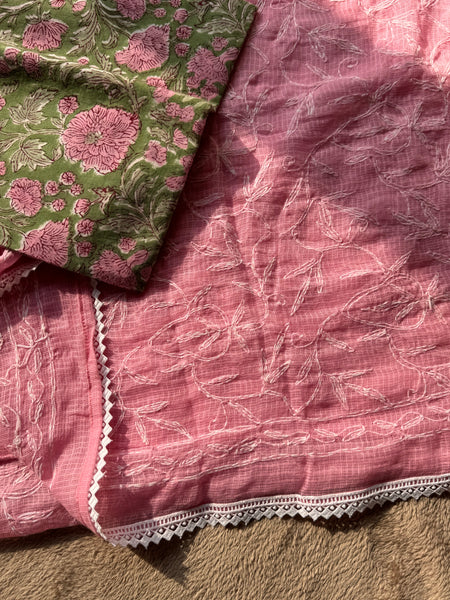 Chikankari Tepchi Hand Embroidered Kota Cotton Saree