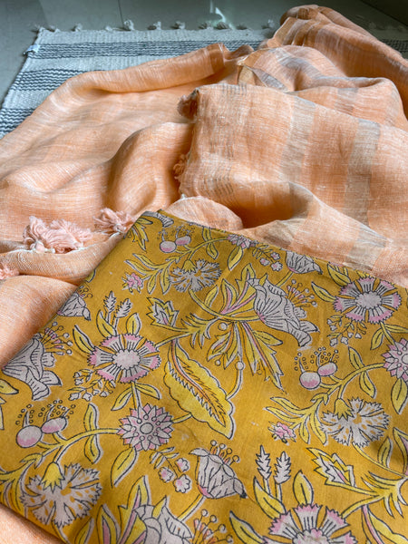 Handloom Linen peach saree
