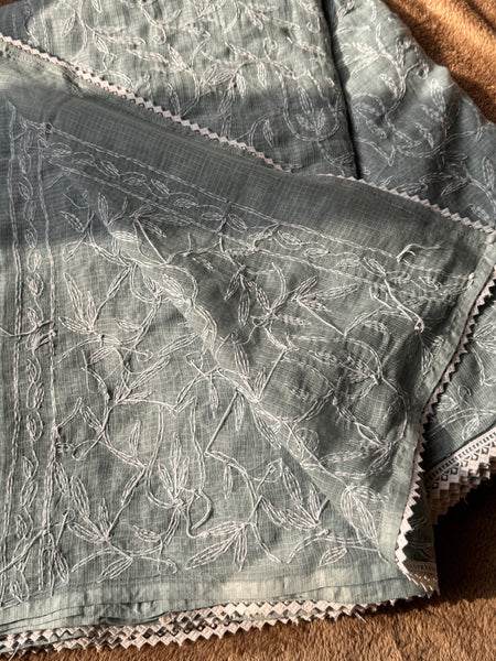 Chikankari Tepchi Hand Embroidered Kota Cotton Saree - Grey