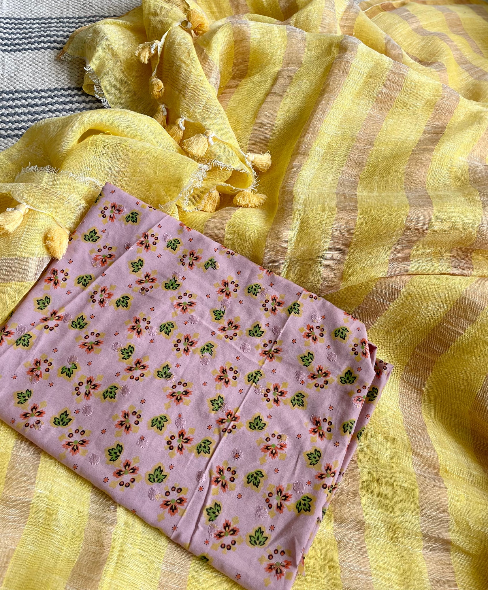 Handloom Linen yellow saree