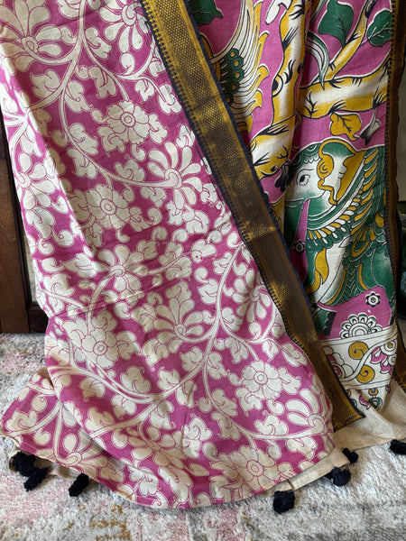 Kalamkari - Printed Bangalore Silk Zari Saree