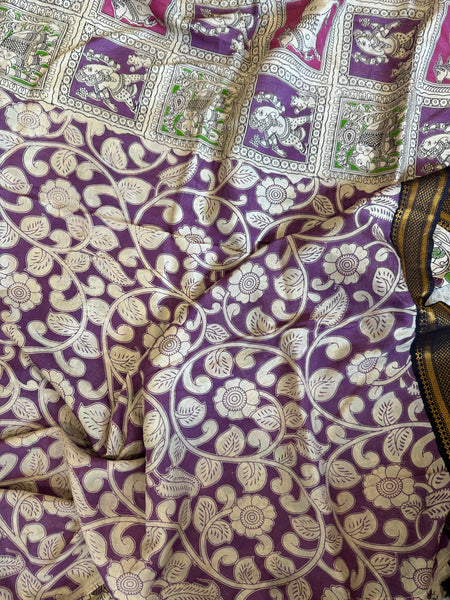 Kalamkari - Printed Bangalore Silk Zari Saree