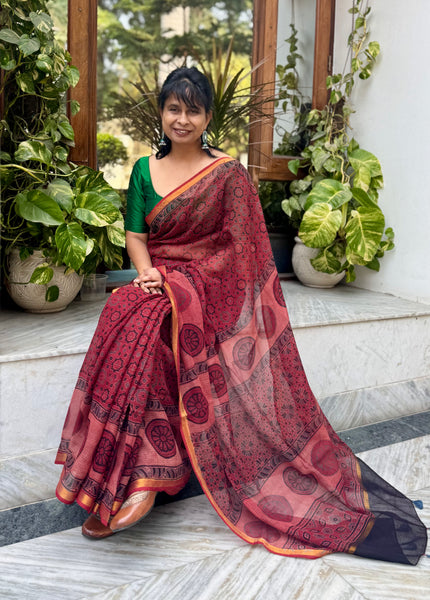 Ajrakh kota doria cotton saree