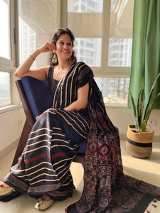 BEST SELLER - Ajrakh naturally dyed modal silk saree