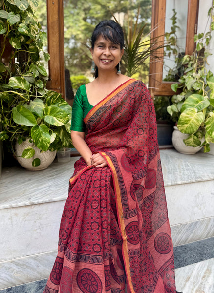 Ajrakh kota doria cotton saree