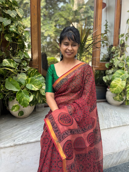 Ajrakh kota doria cotton saree
