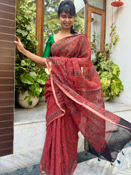 Ajrakh kota doria cotton saree