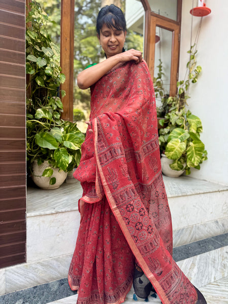 Ajrakh kota doria cotton saree