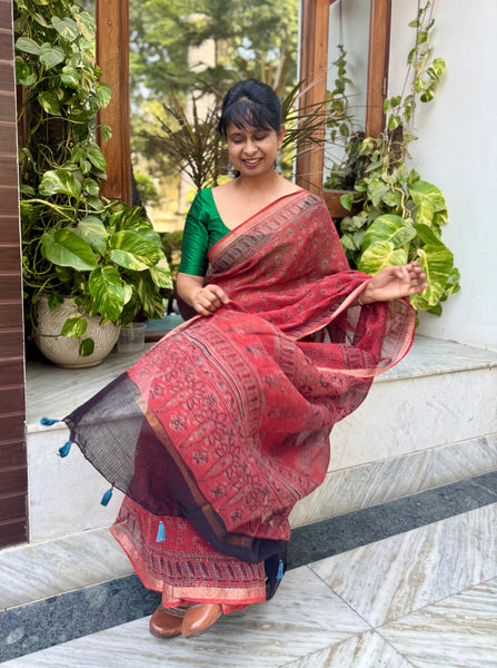 Ajrakh kota doria cotton saree
