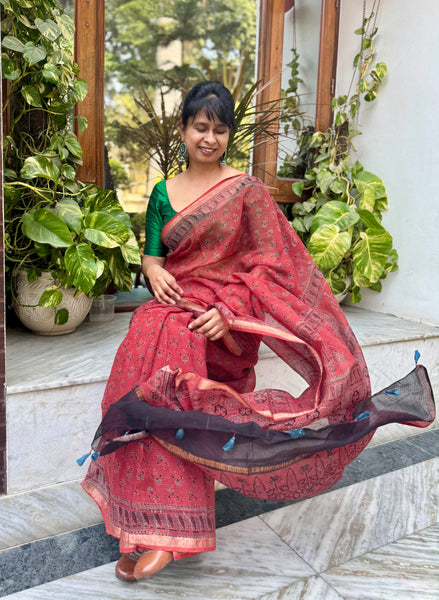 Ajrakh kota doria cotton saree