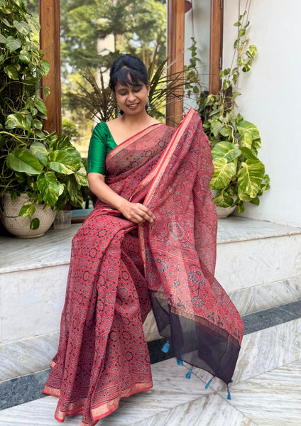 Ajrakh kota doria cotton saree